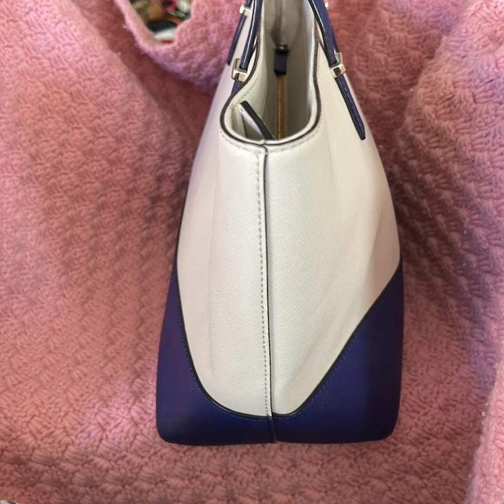 Kate Spade tan and blue oversize tote bag